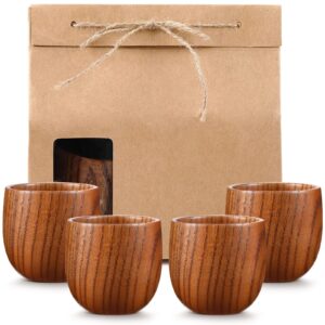 4 pcs wooden bourbon glass bourbon gifts for men 150 ml wood whiskey glasses wooden cup mugs wood drinking cup old fashioned glasses with kraft bag for tea coffee wine lover dad brother birthday gift