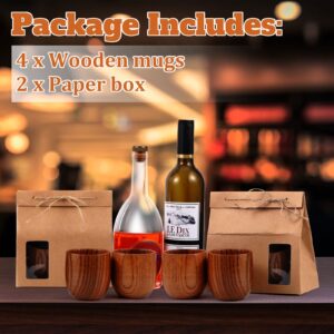 4 Pcs Wooden Bourbon Glass Bourbon Gifts for Men 150 ml Wood Whiskey Glasses Wooden Cup Mugs Wood Drinking Cup Old Fashioned Glasses with Kraft Bag for Tea Coffee Wine Lover Dad Brother Birthday Gift