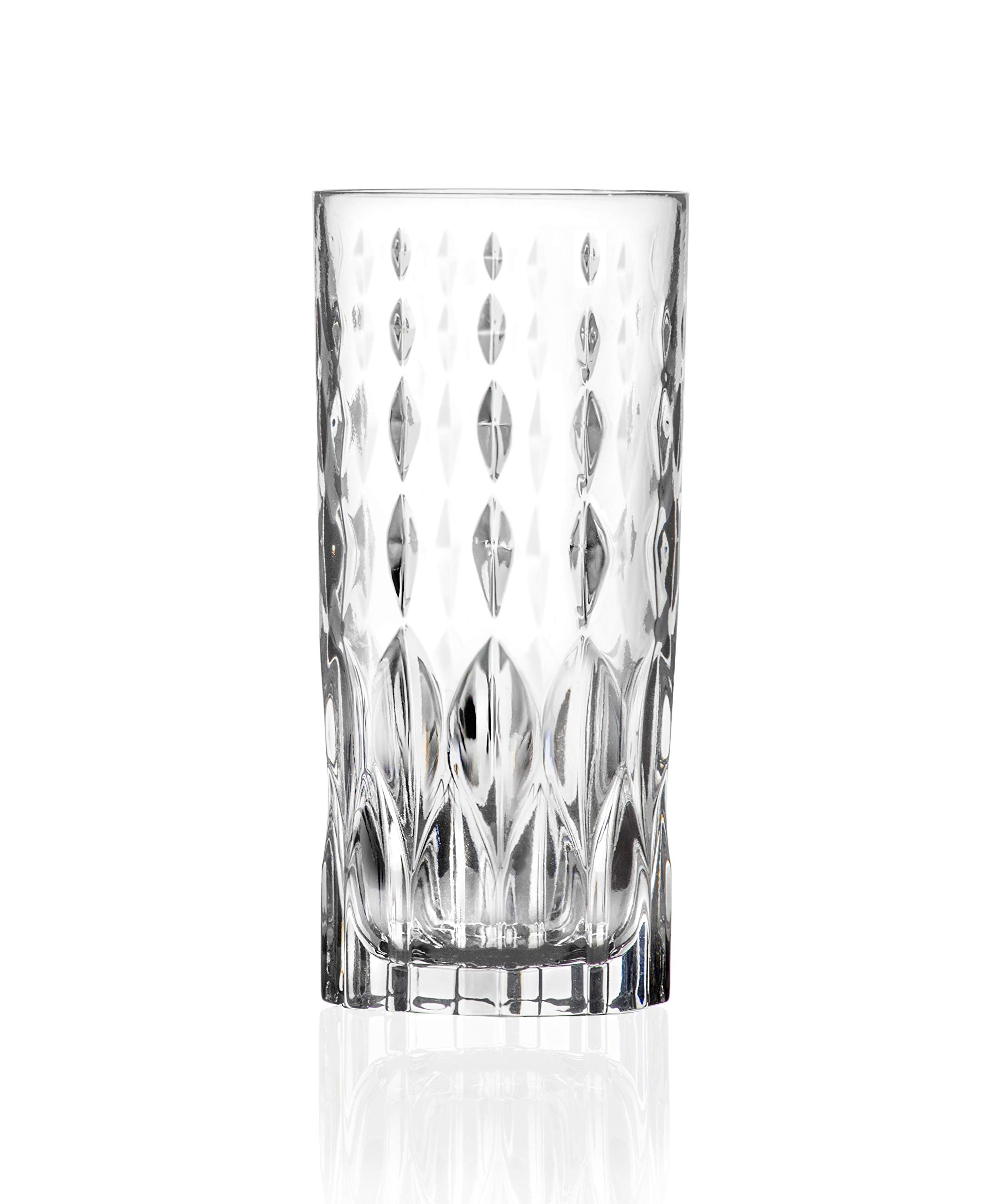 Highball - Glass - Set of 6 - Hiball Glasses - Crystal like Glass - Beautiful Designed - Drinking Tumblers - for Water, Juice, Wine, Beer and Cocktails - 13 oz. - by Barski - Made in Europe