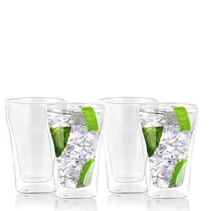 M&N HOME Double Wall Insulated Glass Tumbler Drink Glass, 13.5 Oz Highball Glass Cups for Beer, Lemonade, Iced Tea, Tropical Drink. Cocktail, Smoothie, Mojito - Set of Four