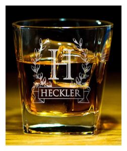 custom whiskey monogram wreathe bourbon rock glasses engraved scotch glass for dad birthday fathers day gift groomsmen husband wedding gifts for her