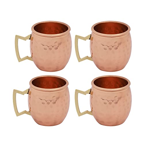 Buddha4all 2 Oz. Solid Copper Mini Moscow Mule Shot Mug Set Copper Hammered Shot Glass Set (4)