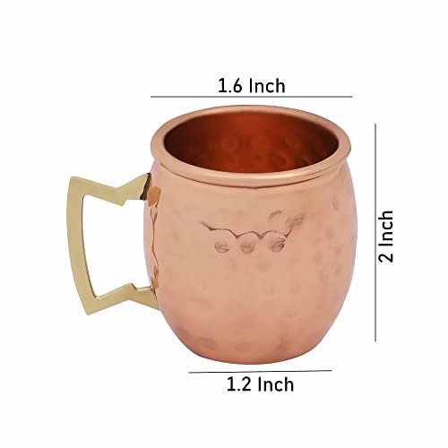 Buddha4all 2 Oz. Solid Copper Mini Moscow Mule Shot Mug Set Copper Hammered Shot Glass Set (4)