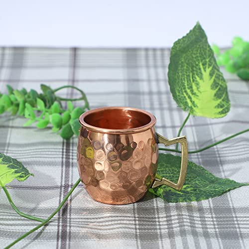 Buddha4all 2 Oz. Solid Copper Mini Moscow Mule Shot Mug Set Copper Hammered Shot Glass Set (4)