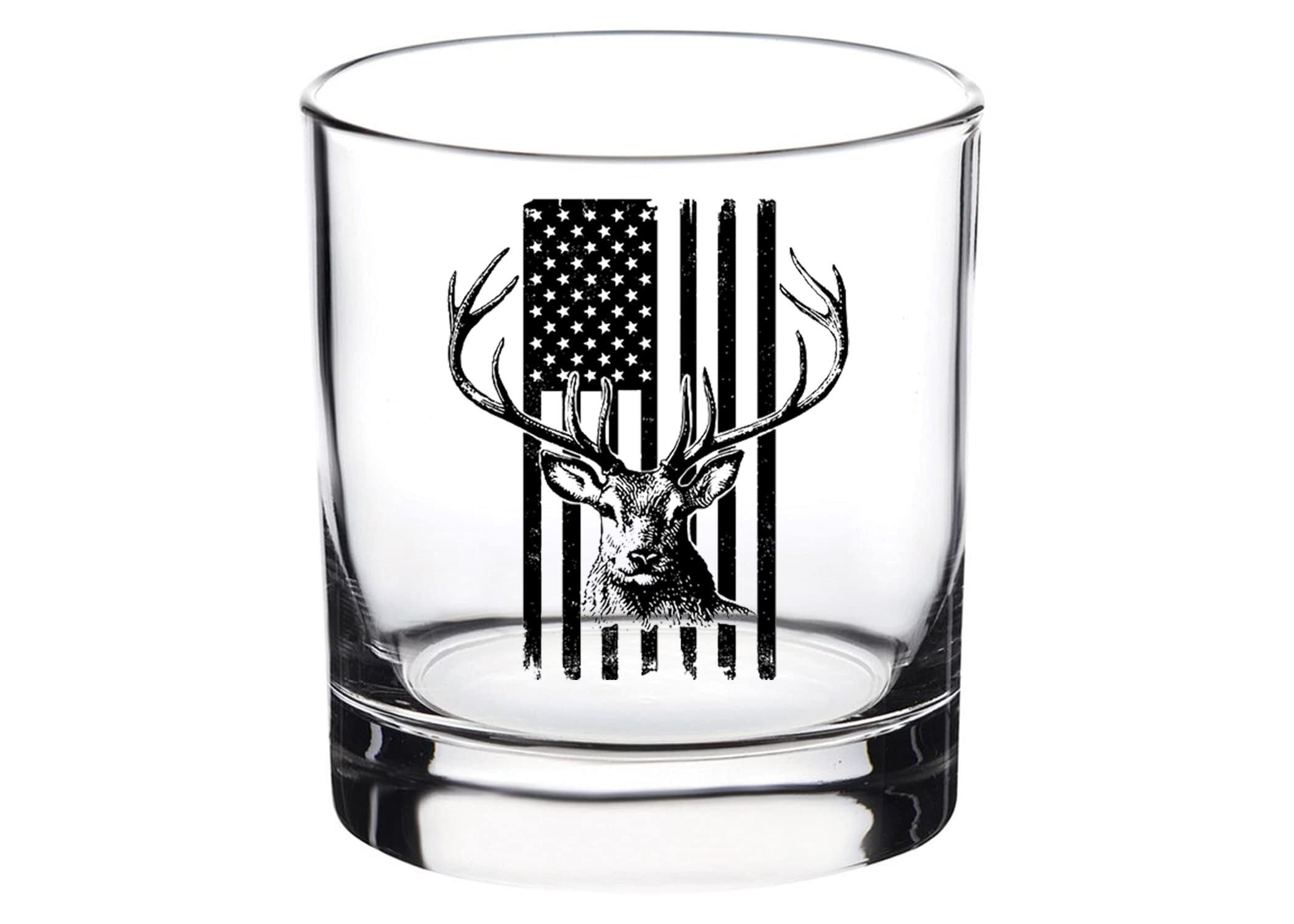Rogue River Tactical USA Tattered Flag Buck Deer Hunting Old Fashioned Glass Drinking Cup Gift For Hunter