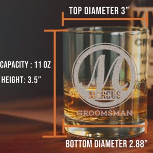 Personalized Etched 11oz Whiskey Glass - Custom Engraved Bourbon Christmas Gifts for Men, Dad Scotch Drinking Birthday Glasses, Groomsmen, Liquor Cocktail Rocks Old Fashioned, Bratton Monogram