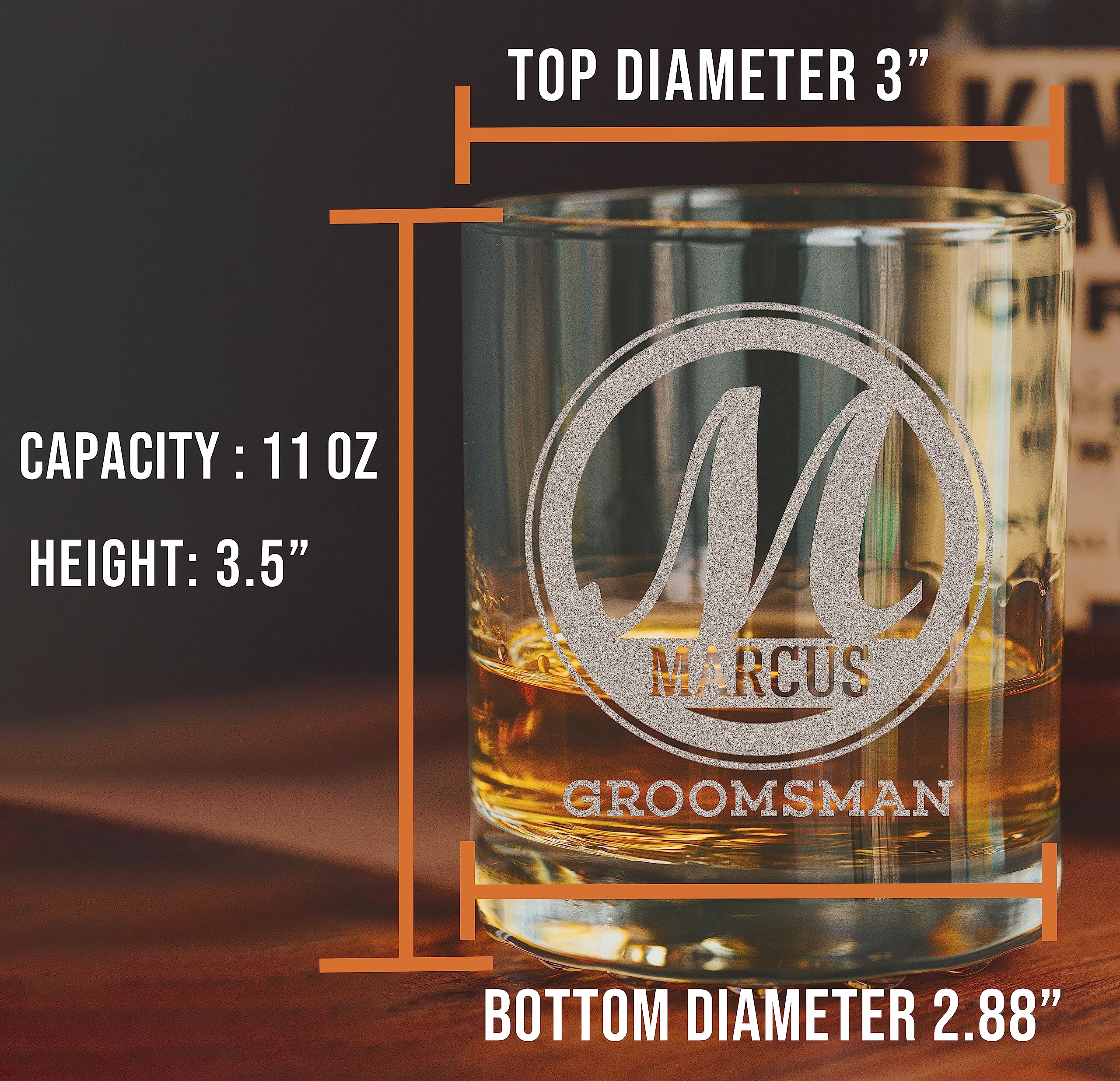 Personalized Etched 11oz Whiskey Glass - Custom Engraved Bourbon Christmas Gifts for Men, Dad Scotch Drinking Birthday Glasses, Groomsmen, Liquor Cocktail Rocks Old Fashioned, Bratton Monogram