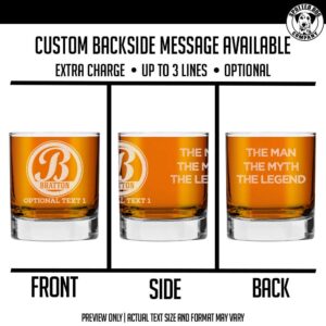 Personalized Etched 11oz Whiskey Glass - Custom Engraved Bourbon Christmas Gifts for Men, Dad Scotch Drinking Birthday Glasses, Groomsmen, Liquor Cocktail Rocks Old Fashioned, Bratton Monogram