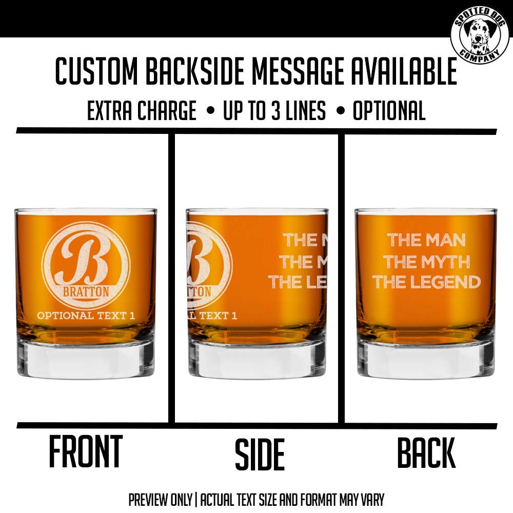 Personalized Etched 11oz Whiskey Glass - Custom Engraved Bourbon Christmas Gifts for Men, Dad Scotch Drinking Birthday Glasses, Groomsmen, Liquor Cocktail Rocks Old Fashioned, Bratton Monogram