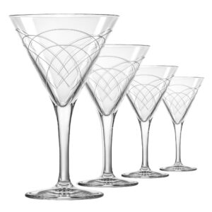 rolf glass mid-century modern martini cocktail glass | stemmed 7.5 oz. martini glasses | lead-free glass | diamond-wheel engraved cocktail glasses | designed and engraved in the us (set of 4)