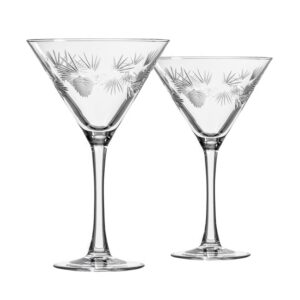 rolf glass icy pine martini glass - set of 2 stemmed 10 ounce martini glasses - lead-free glass - diamond-wheel engraved cocktail glasses - made in the usa