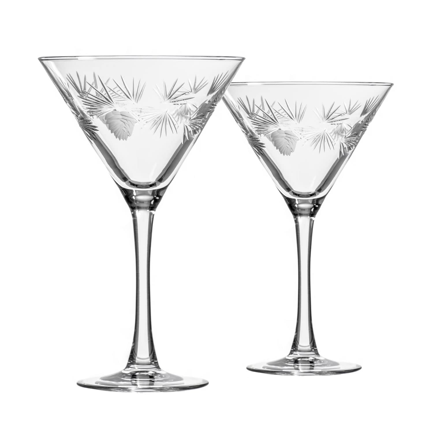 Rolf Glass Icy Pine Martini Glass - Set of 2 Stemmed 10 Ounce Martini Glasses - Lead-Free Glass - Diamond-Wheel Engraved Cocktail Glasses - Made in the USA