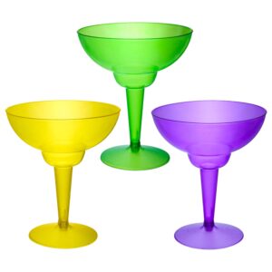 party essentials plastic margarita glasses/ party cups two-piece 12-ounce, mardi gras mix, 12 count