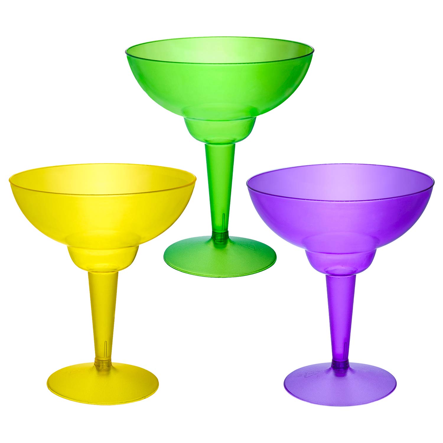 Party Essentials Plastic Margarita Glasses/ Party Cups Two-Piece 12-Ounce, Mardi Gras Mix, 12 Count