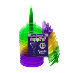 Party Essentials Plastic Margarita Glasses/ Party Cups Two-Piece 12-Ounce, Mardi Gras Mix, 12 Count