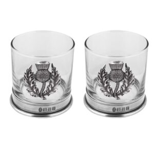 english pewter company 11oz double tumbler scottish thistle set old fashioned whiskey glass [sg706]