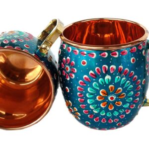 Rastogi Handicrafts Handmade Pure Copper Outer Hand Painted Art Work Wine, Vodka, Beer,Cocktail,Juice, Cold Coffee Mug - Cup 16 oz (2)