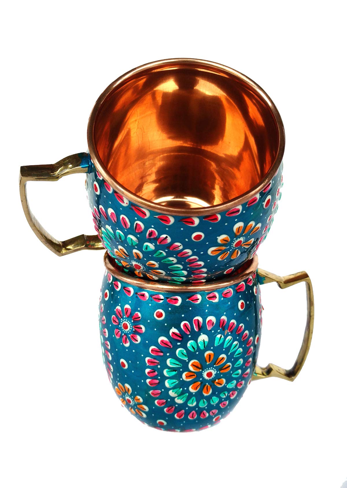 Rastogi Handicrafts Handmade Pure Copper Outer Hand Painted Art Work Wine, Vodka, Beer,Cocktail,Juice, Cold Coffee Mug - Cup 16 oz (2)