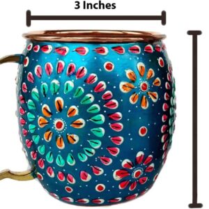 Rastogi Handicrafts Handmade Pure Copper Outer Hand Painted Art Work Wine, Vodka, Beer,Cocktail,Juice, Cold Coffee Mug - Cup 16 oz (2)