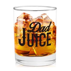 dad juice funny whiskey glass gift for dad, unique gag birthday, fathers day, christmas, gifts idea for men, new dad from son, daughter, kids, wife, old fashioned bourbon rocks glass for dad, 11oz