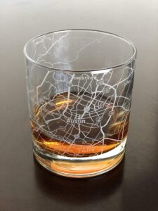 rocks whiskey old fashioned 11oz glass urban city map austin texas