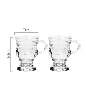 JOYMENTHERE Irish Coffee Mugs, Glass Footed Espresso Cups with Handles, Clear Goblet Mugs Glasses for Coffee, Latte, Cappuccino, Smoothie, Hot&Cold, 4.2 Oz, Set of 2 (Transparency)