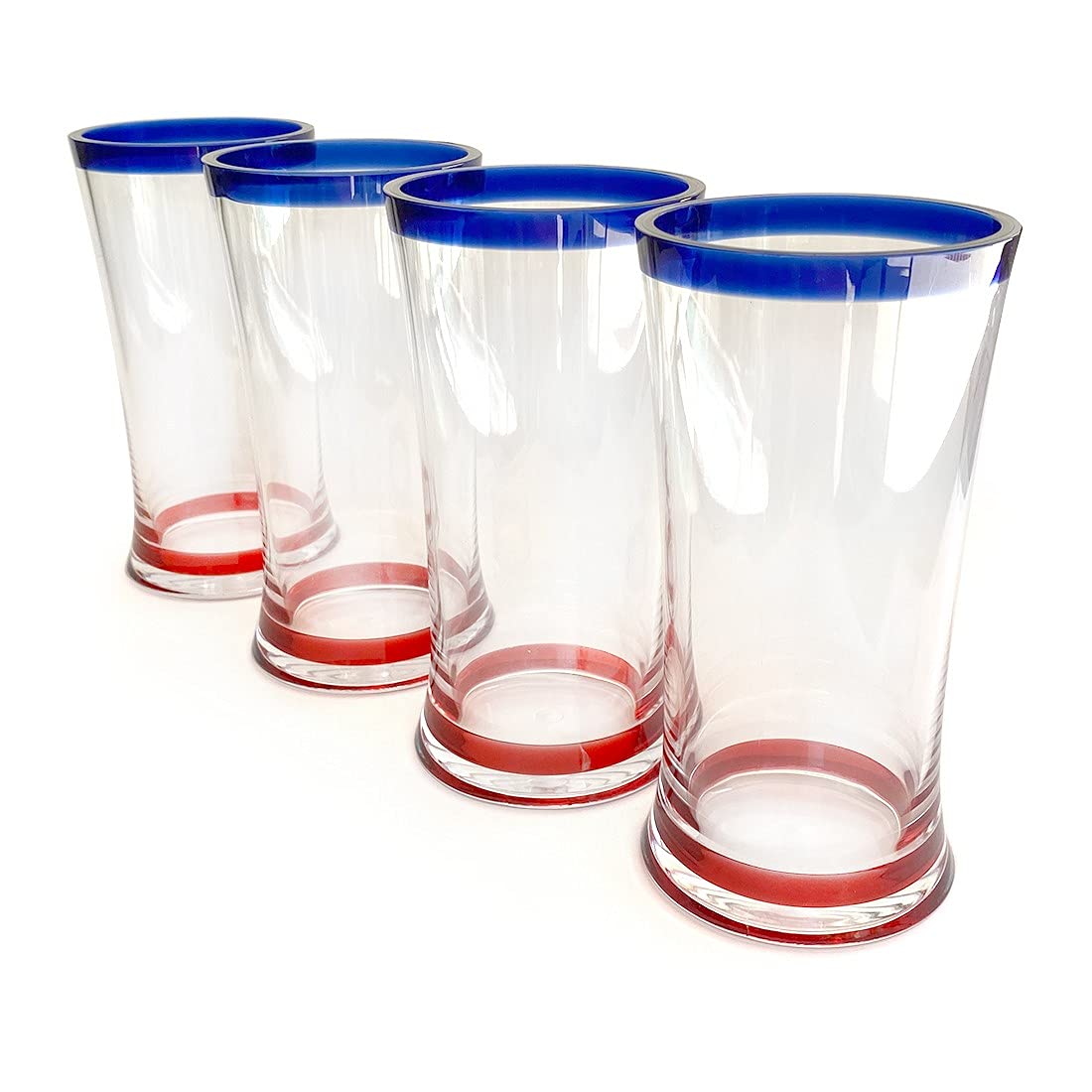 Lily's Home Unbreakable Acrylic Plastic Highball Tumblers, Premium Shatterproof Glasses, Ideal for Indoor or Outdoor Use, Reusable, Crystal Clear with Colored Rim, Set of 4-18 oz each