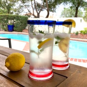 Lily's Home Unbreakable Acrylic Plastic Highball Tumblers, Premium Shatterproof Glasses, Ideal for Indoor or Outdoor Use, Reusable, Crystal Clear with Colored Rim, Set of 4-18 oz each