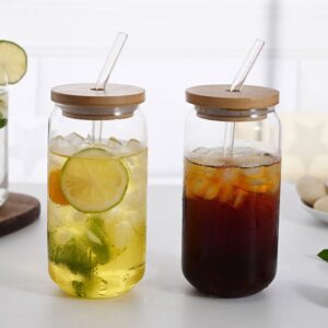 SEWACC 2 Pcs Glass Cups with Lids and Straws 12 Oz Iced Coffee Cup Drinking Glasses Water Glasses Tumbler Cup Ideal for Juice Coffee Tea and Cocktail