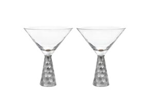 american atelier daphne martini glasses | set of 2 | hammered metal design | 9-ounce capacity | elegant cocktail barware for martini or cosmopolitan (silver)