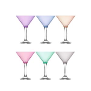 lav multicolored martini glasses set of 6 - colorful martini cocktail glass set - party drinkware for elegant cocktails - dishwasher safe - made in europe