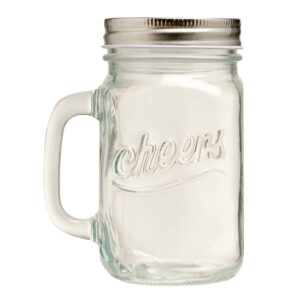 Protocol Mason Jar Glasses with Handles | Set of 6 | 16 Oz | Includes Lids I Dishwasher Safe Drinking Glasses | Perfect for wedding showers, backyard BBQs | Great stocking stuffer, party favor