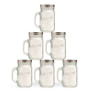 Protocol Mason Jar Glasses with Handles | Set of 6 | 16 Oz | Includes Lids I Dishwasher Safe Drinking Glasses | Perfect for wedding showers, backyard BBQs | Great stocking stuffer, party favor