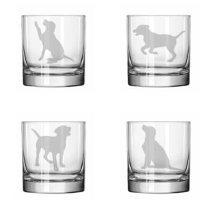 mip set of 4 glass 11 oz rocks whiskey old fashioned labrador retriever collection