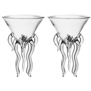 hemoton 2pcs octopus cocktail glass transparent martini glass creative jellyfish glass cup juice toasting goblet tumbler for kitchen bar party wedding