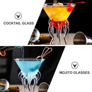 Hemoton 2pcs Octopus Cocktail Glass Transparent Martini Glass Creative Jellyfish Glass Cup Juice Toasting Goblet Tumbler for Kitchen Bar Party Wedding