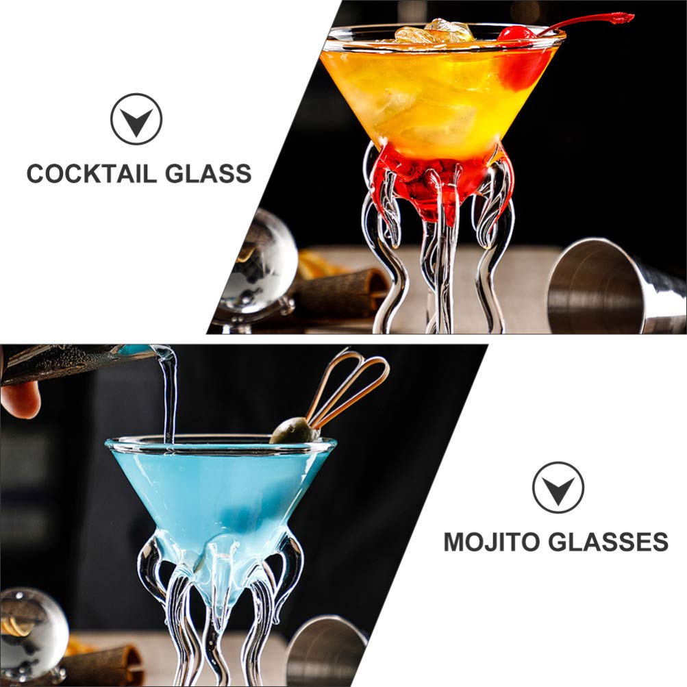 Hemoton 2pcs Octopus Cocktail Glass Transparent Martini Glass Creative Jellyfish Glass Cup Juice Toasting Goblet Tumbler for Kitchen Bar Party Wedding