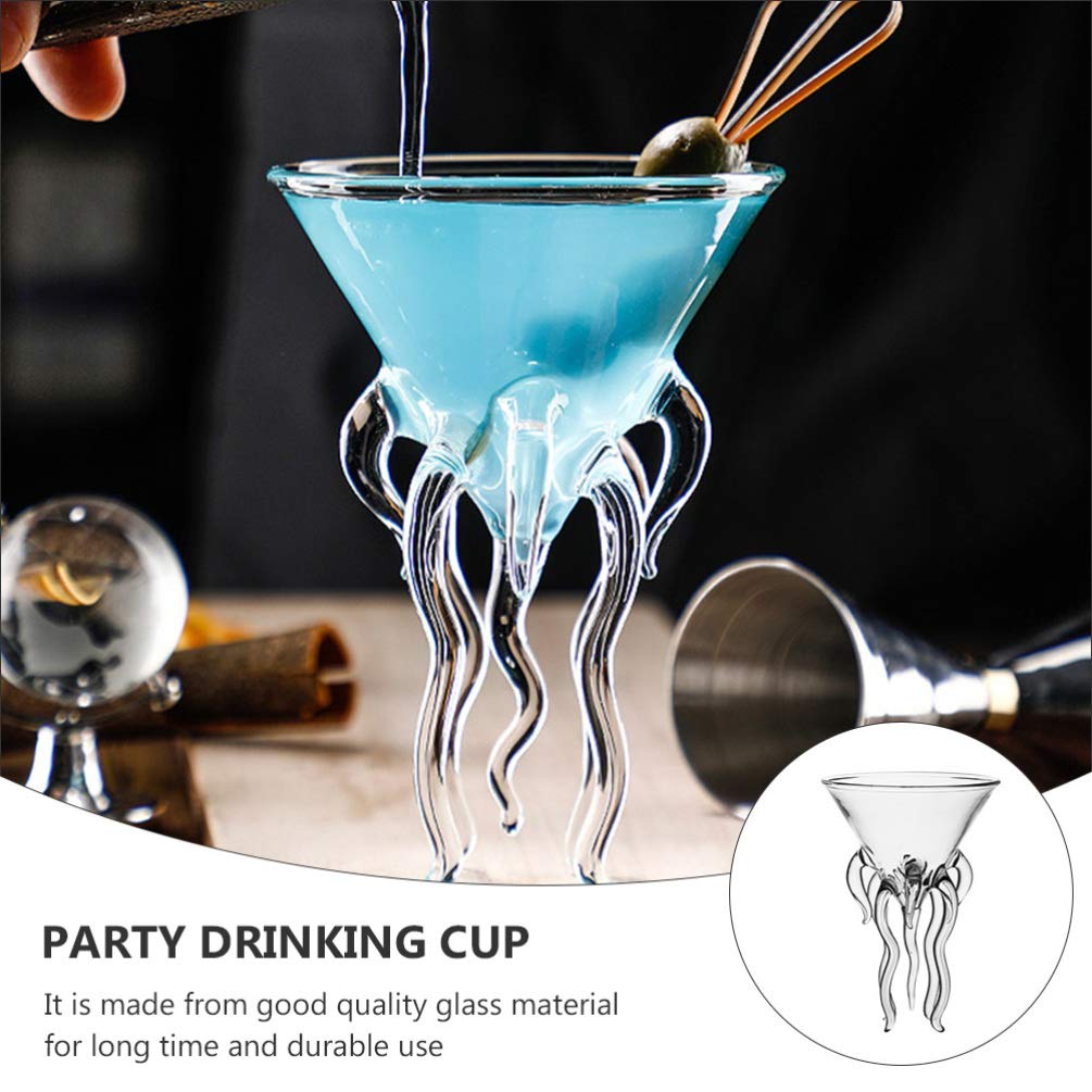 Hemoton 2pcs Octopus Cocktail Glass Transparent Martini Glass Creative Jellyfish Glass Cup Juice Toasting Goblet Tumbler for Kitchen Bar Party Wedding