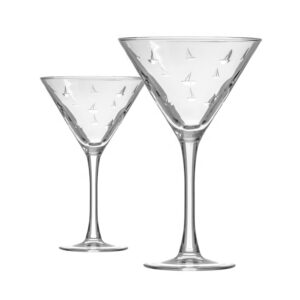 rolf glass sailing martini glass | set of 2 stemmed 10 ounce martini glasses -| lead-free glass | diamond-wheel etched cocktail glasses | made in the usa