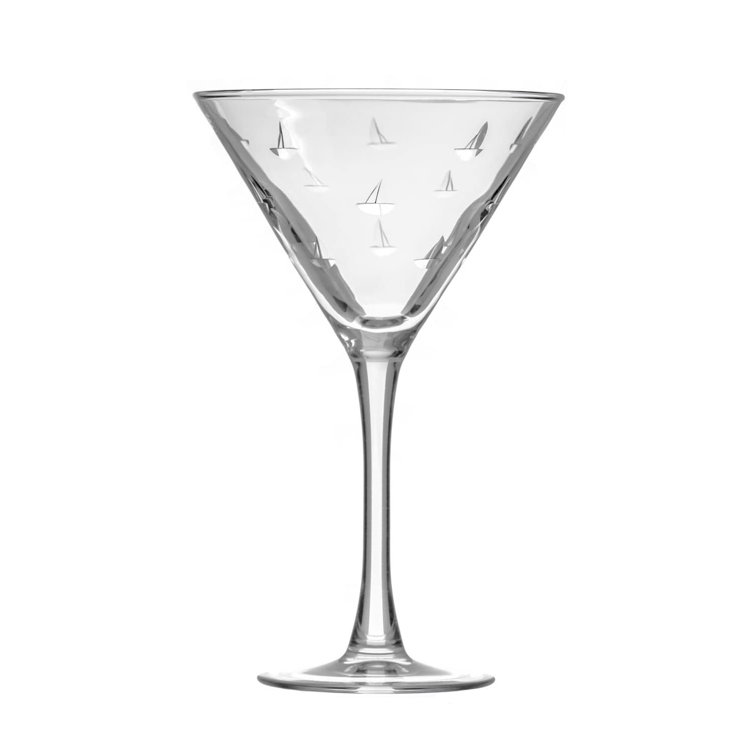 Rolf Glass Sailing Martini Glass | Set of 2 Stemmed 10 ounce Martini Glasses -| Lead-Free Glass | Diamond-Wheel Etched Cocktail Glasses | Made in the USA