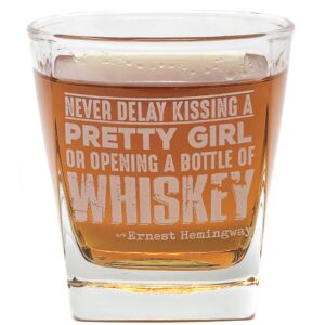 whiskey cocktail glass with ernest hemingway quote, unique bourbon glasses, perfect, fun and ideal gift for dads or grandfather, with thick bottom double old-fashioned - 10 oz