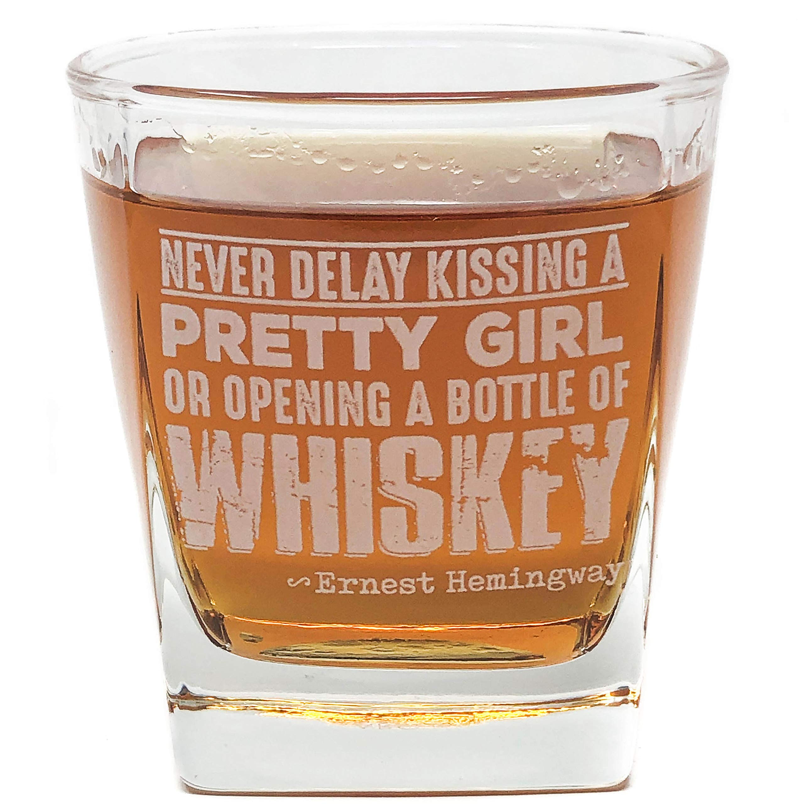 Whiskey Cocktail Glass with Ernest Hemingway Quote, Unique Bourbon Glasses, Perfect, Fun and Ideal Gift for Dads or Grandfather, With Thick Bottom Double Old-fashioned - 10 oz