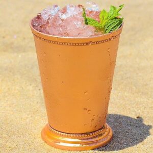parijat handicraft copper tumbler - 100% pure copper tumbler for moscow mules beautifully handcrafted capacity 12 ounce handmade embossed mint julep cup.