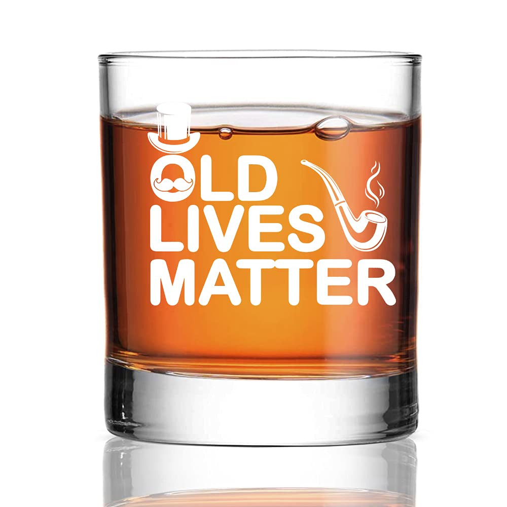 Perfectinsoy Old Lives Matter Whiskey Glass, Funny Dad Gifts from kids, Funny Gag Gifts for Mom, Dad, Grandma, Grandpa, Anniversary, Birthday or Retirement Gift for Senior Citizens