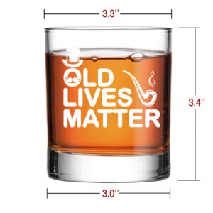 Perfectinsoy Old Lives Matter Whiskey Glass, Funny Dad Gifts from kids, Funny Gag Gifts for Mom, Dad, Grandma, Grandpa, Anniversary, Birthday or Retirement Gift for Senior Citizens