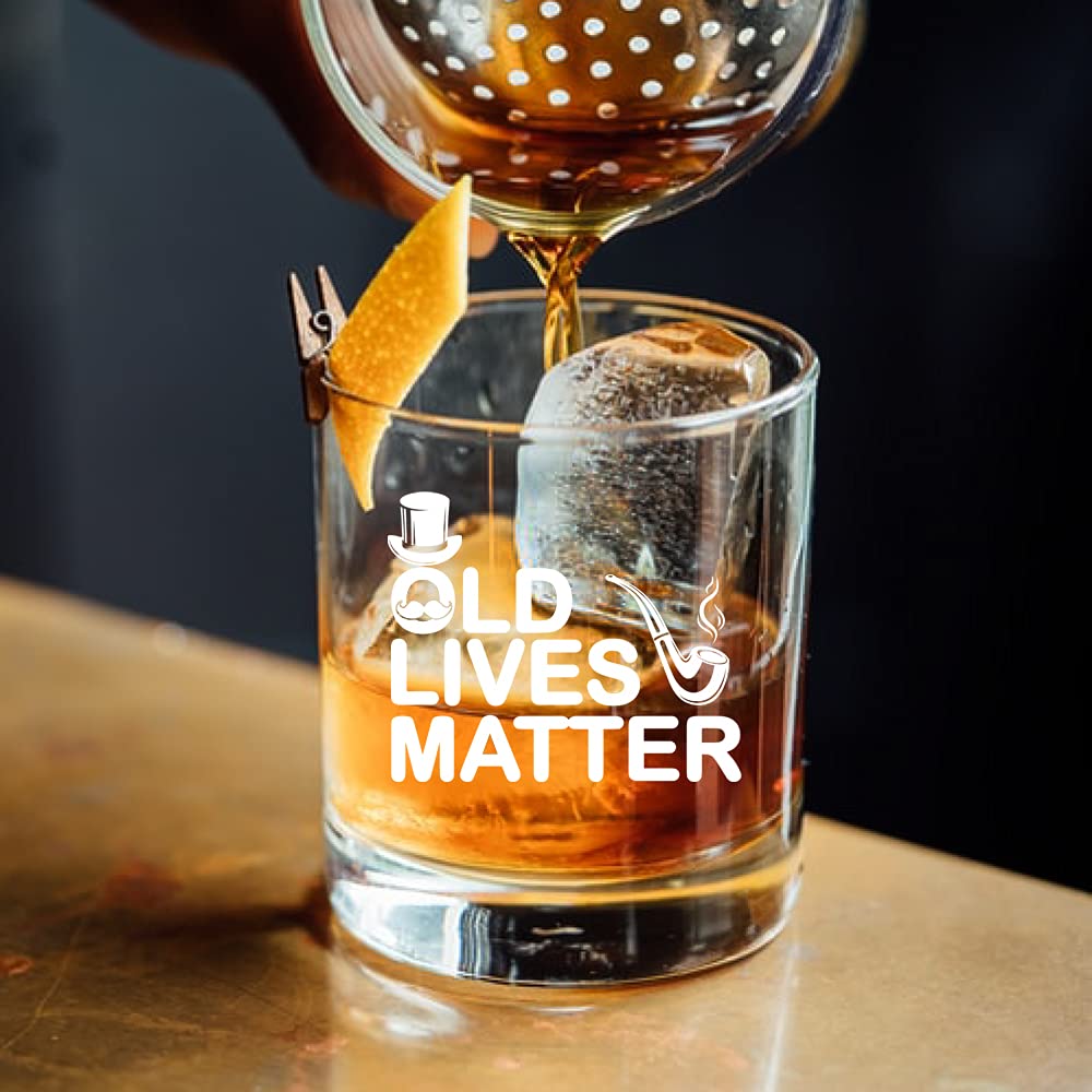 Perfectinsoy Old Lives Matter Whiskey Glass, Funny Dad Gifts from kids, Funny Gag Gifts for Mom, Dad, Grandma, Grandpa, Anniversary, Birthday or Retirement Gift for Senior Citizens