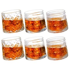 kingrol 6 pack whiskey glasses, 8.5 oz spill-resistant old fashioned glasses, rotatable glassware set for drinking bourbon, scotch, liquor, cocktails, beverages
