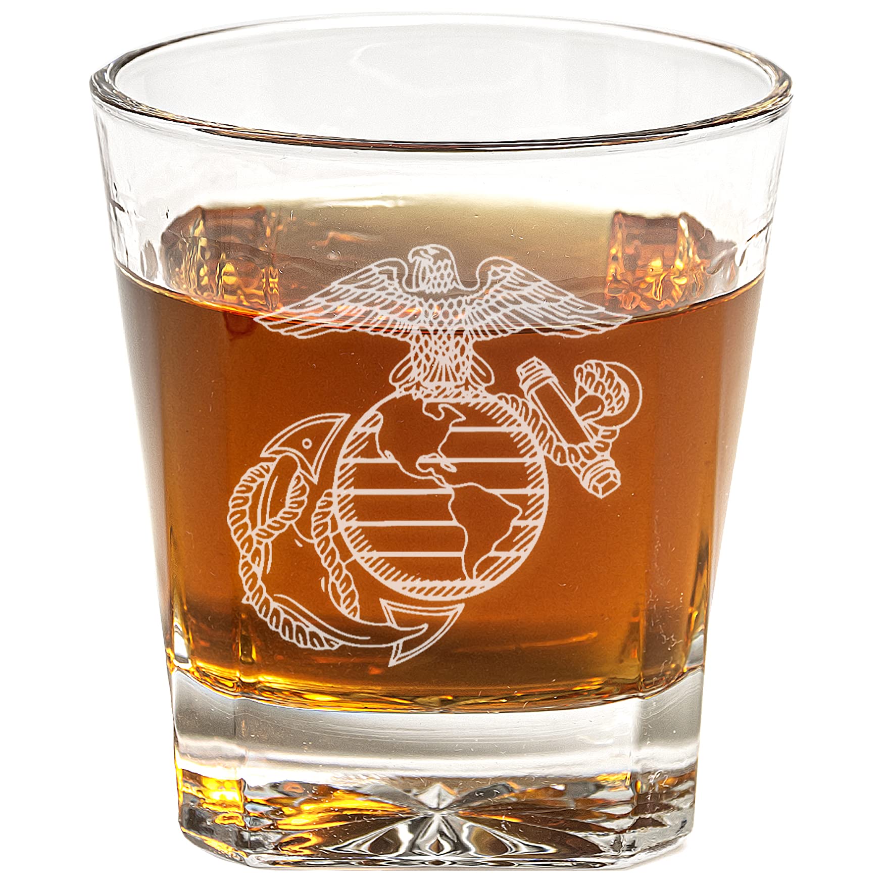 US Marine Corps Emblem Whiskey Glass (Set of Two) – Marine Corps Engraved Exquisite Whiskey Glass - Gifts for Whiskey Lovers - Marine Corps Present for Retirement, Birthday – Marine Corps Home Décor