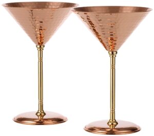 2 x gorgeous hammered copper martini goblets glasses, uncoated pure 1mm thick copper, handmade in turkey, 10 ounces