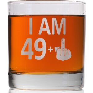 Promotion & Beyond I AM 49 PLUS 1 Whiskey Glass - Funny Sarcastic Finger 50th Birthday Gift